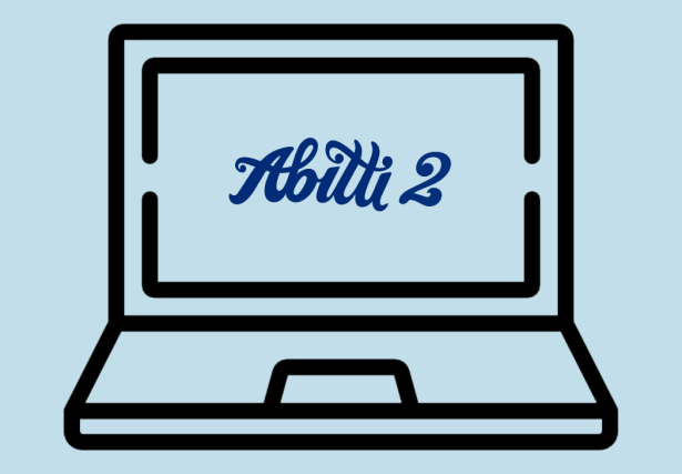 Tietokone, jonka sisällä teksti Abitti 2 ja alapuolella hakkerointi.