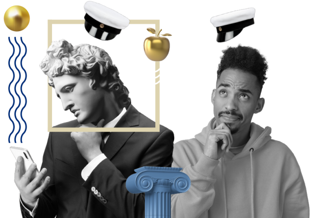 Apollo-figuren och en människa funderar.