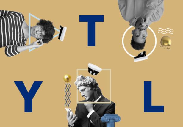 Apollo-figuren, en man och en kvinna och bokstäver Y, T och L.