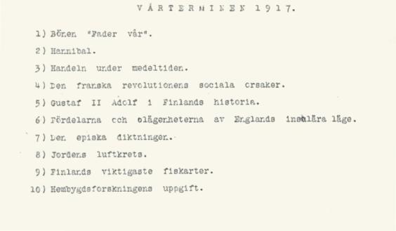 Studentexamens uppgifter våren 1917