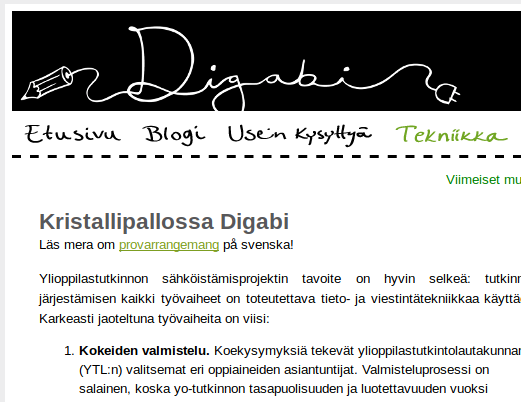 Digabi-hankkeen verkkosivujen etusivu vuonna 2014.