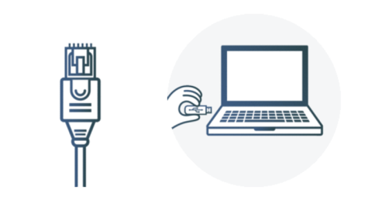 Illustration av en ethernet-kabel, en usb-minne och en dator.