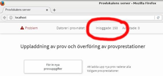 Skärmbild av provlokalens server: uppladdning av prov.