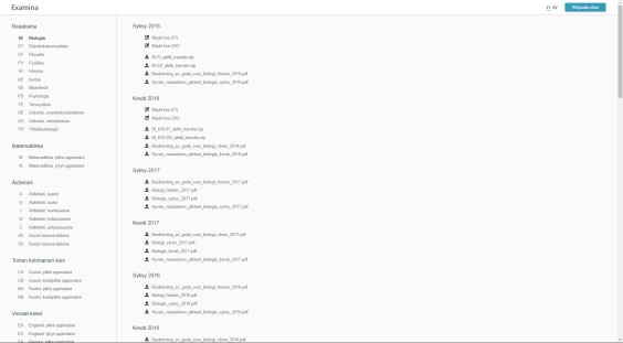 Kuvakaappaus Examina-palvelusta.