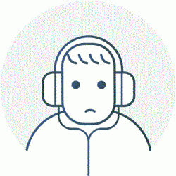 Illustration av en nedslagen människa med hörlurar.