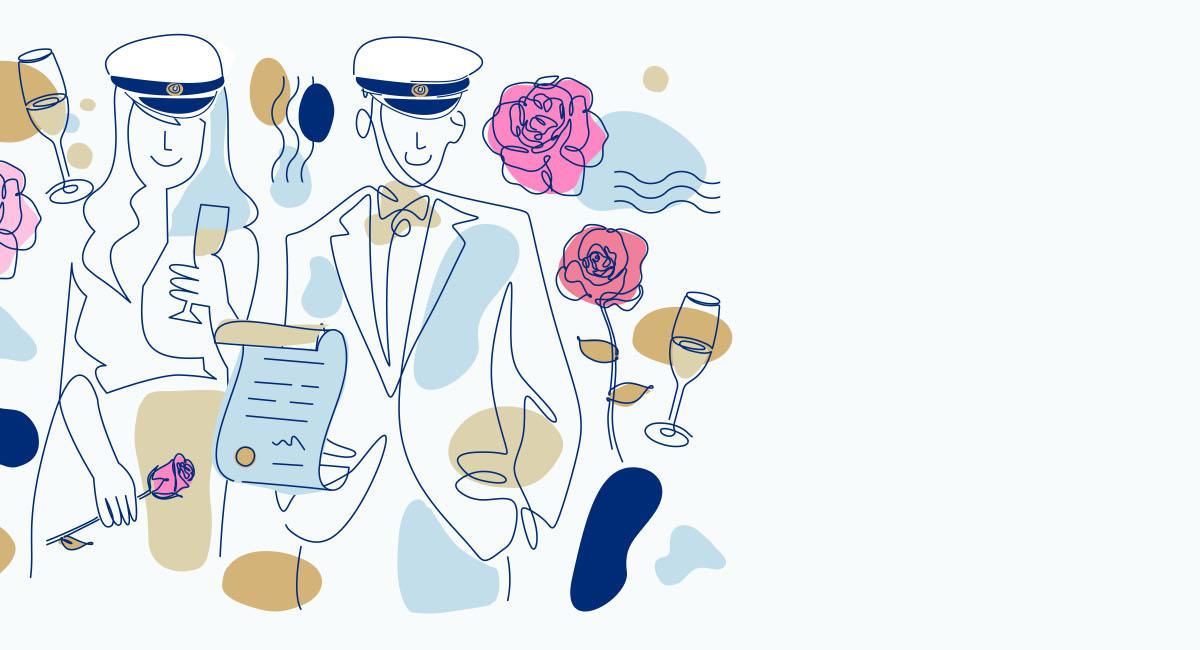 Illustration av två människor med studentmössor.