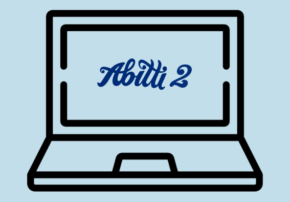 Tietokone, jonka sisällä teksti Abitti 2 ja alapuolella hakkerointi.